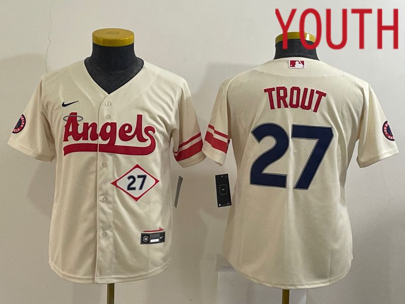 Youth Los Angeles Angels 27 Trout Cream City Edition Game Nike 2022 MLB Jerseys